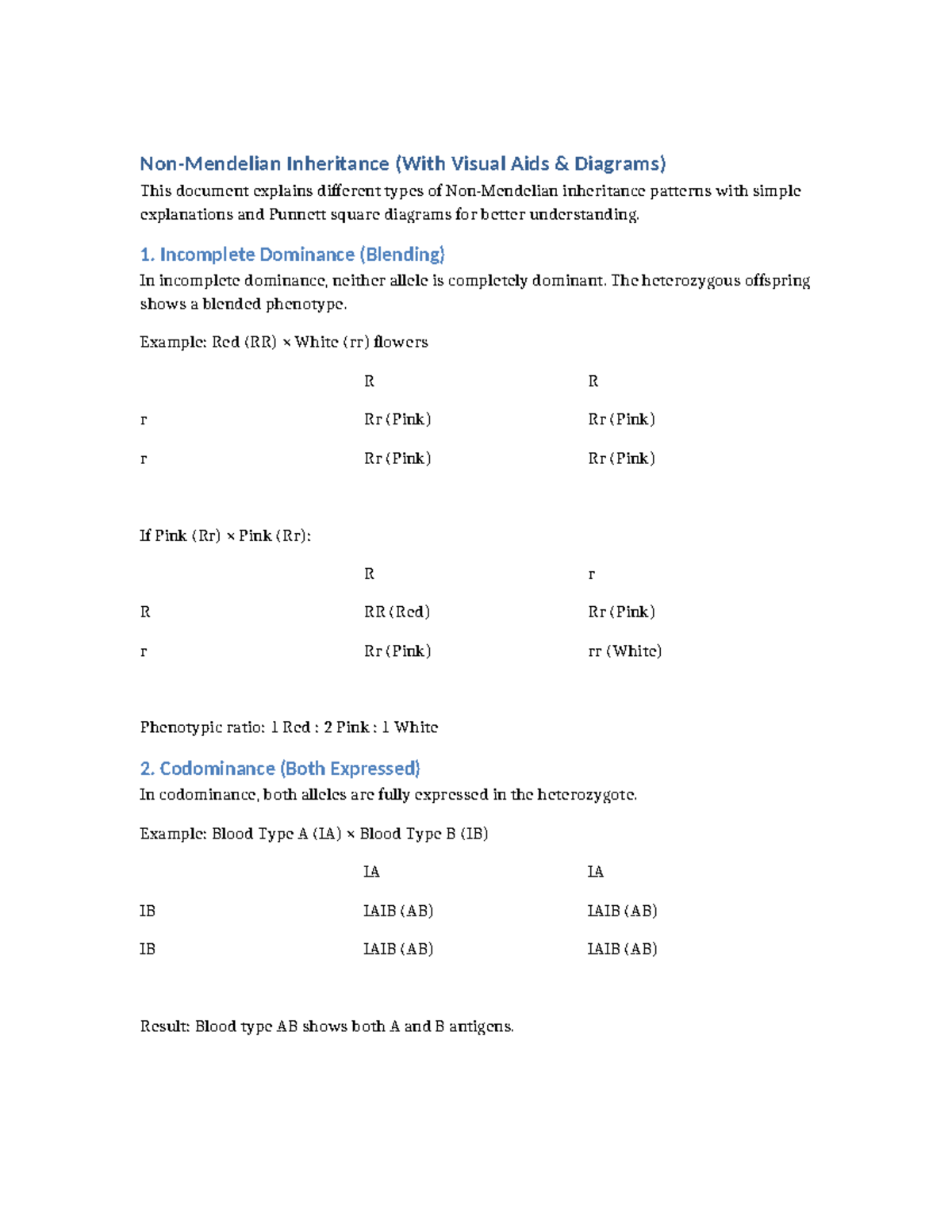 Non-Mendelian Inheritance Patterns with Visual Aids - Studocu