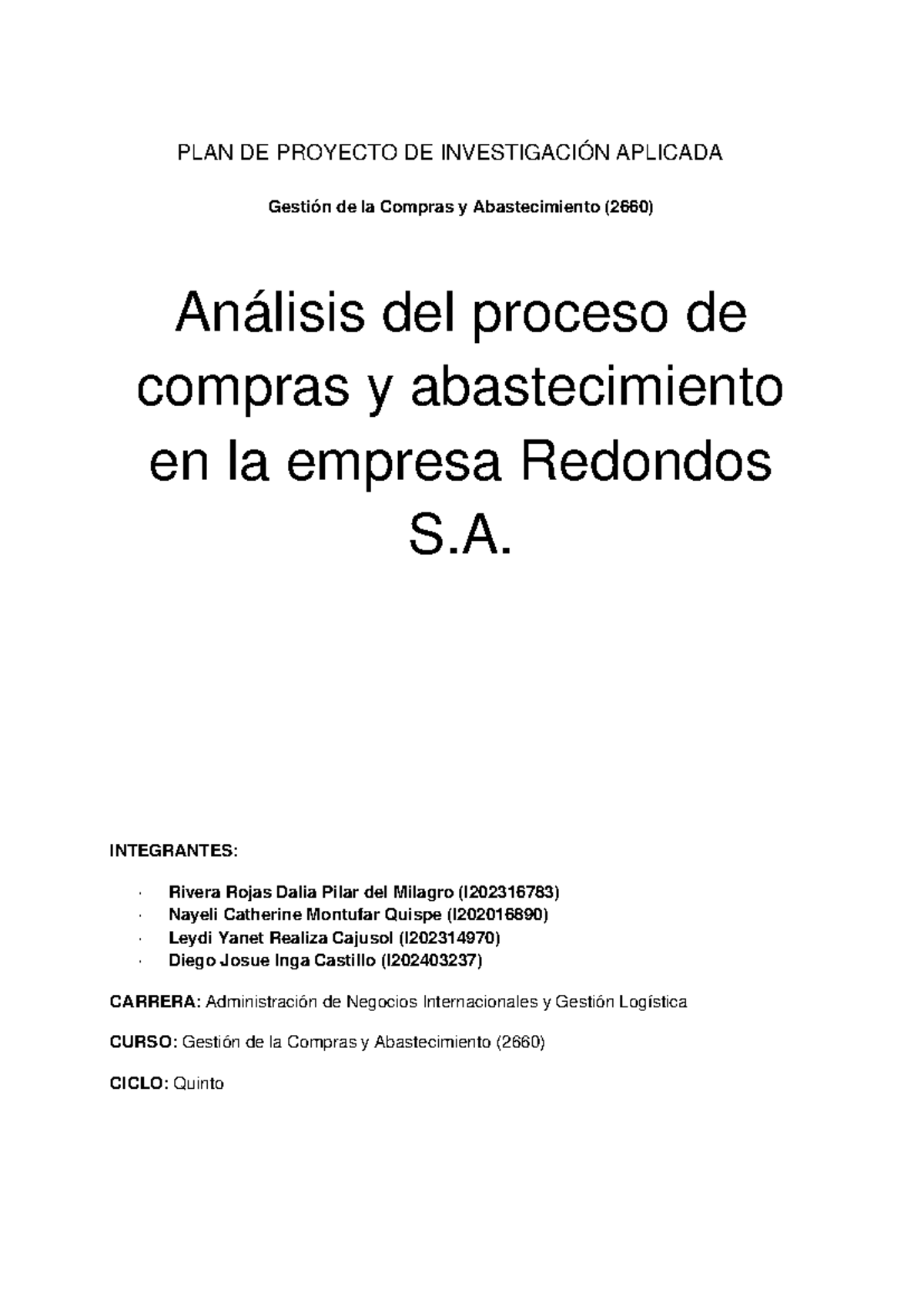 Proyecto Final de Gestión de Compras y Abastecimiento (2660) en ...