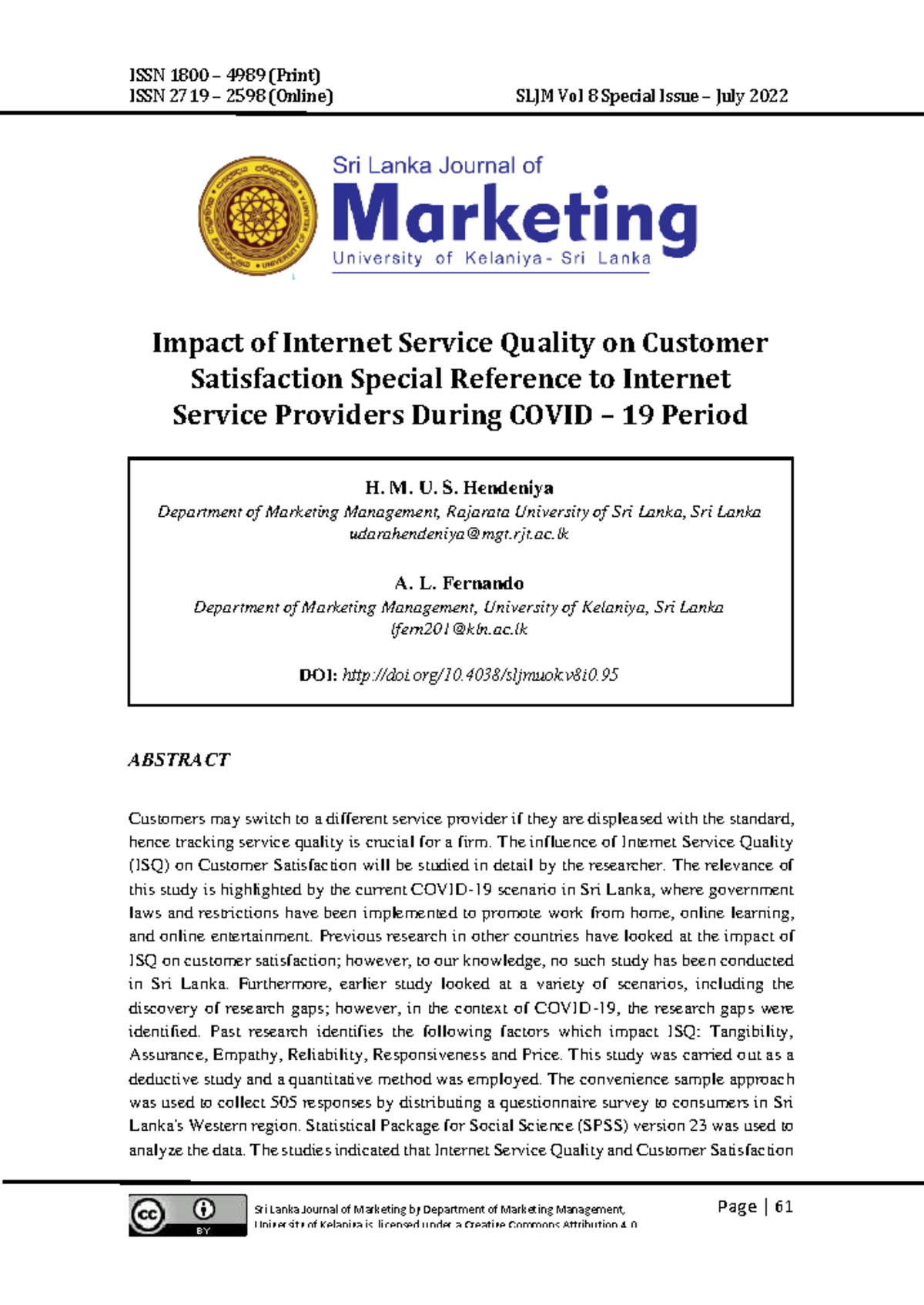 Impact of Internet Service Quality on Customer Satisfaction: A Study ...