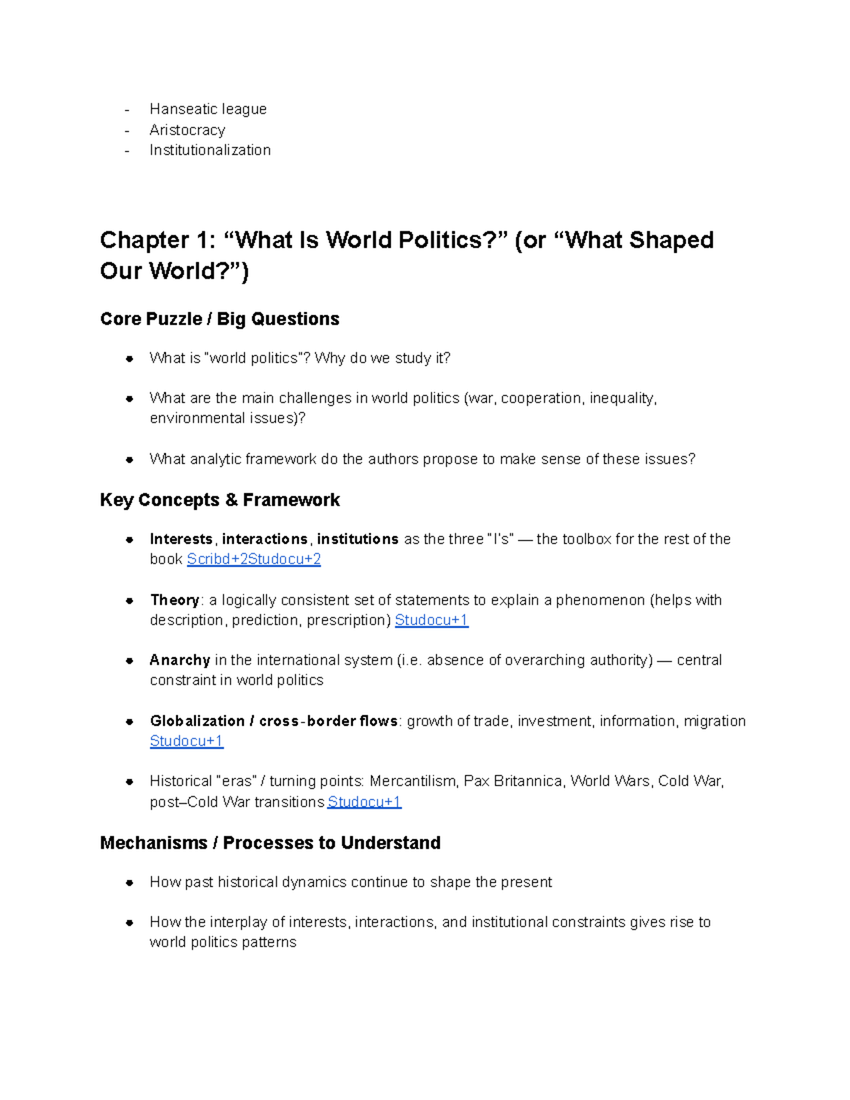 PLSC 101 Midterm Key Terms: Understanding World Politics Concepts - Studocu