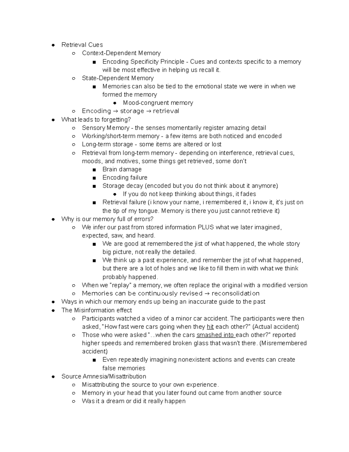 Chapter 8 - Psych 1010 Lecture Notes Melinda Fabian - Retrieval Cues ...