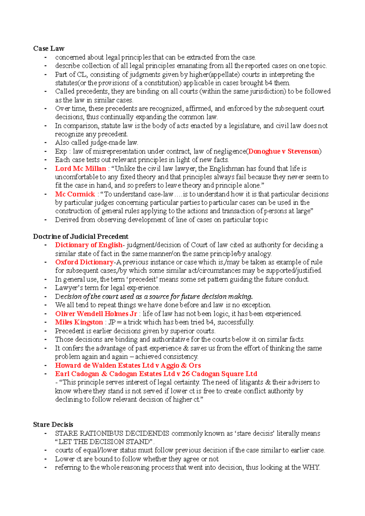 Short note on Stare Decisis - Case Law - concerned about legal ...