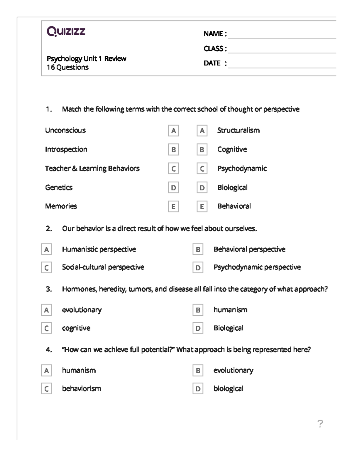 Psychology 101: Unit 1 Review Test Questions & Answer Key - Studocu