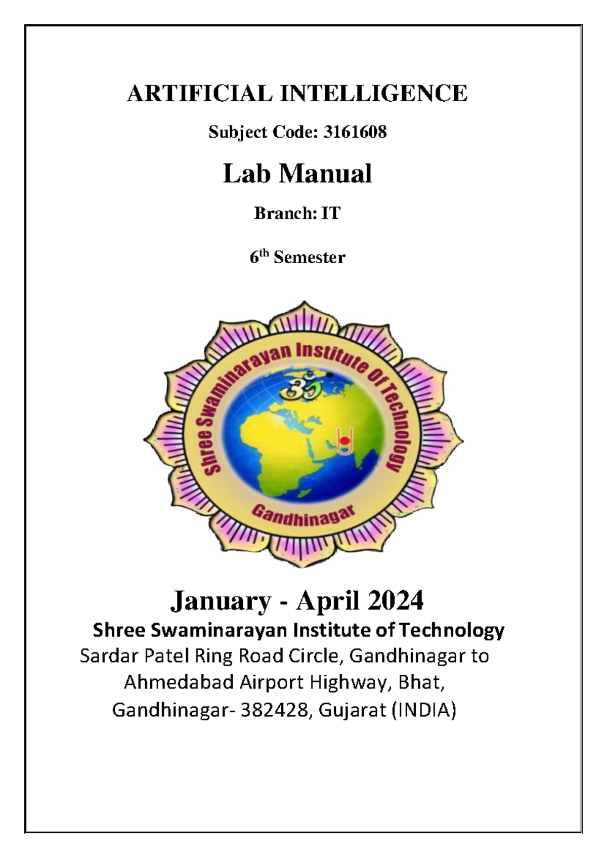 AI Lab Manual (3161608) for IT Branch - 6th Semester (Jan-Apr 2024 ...