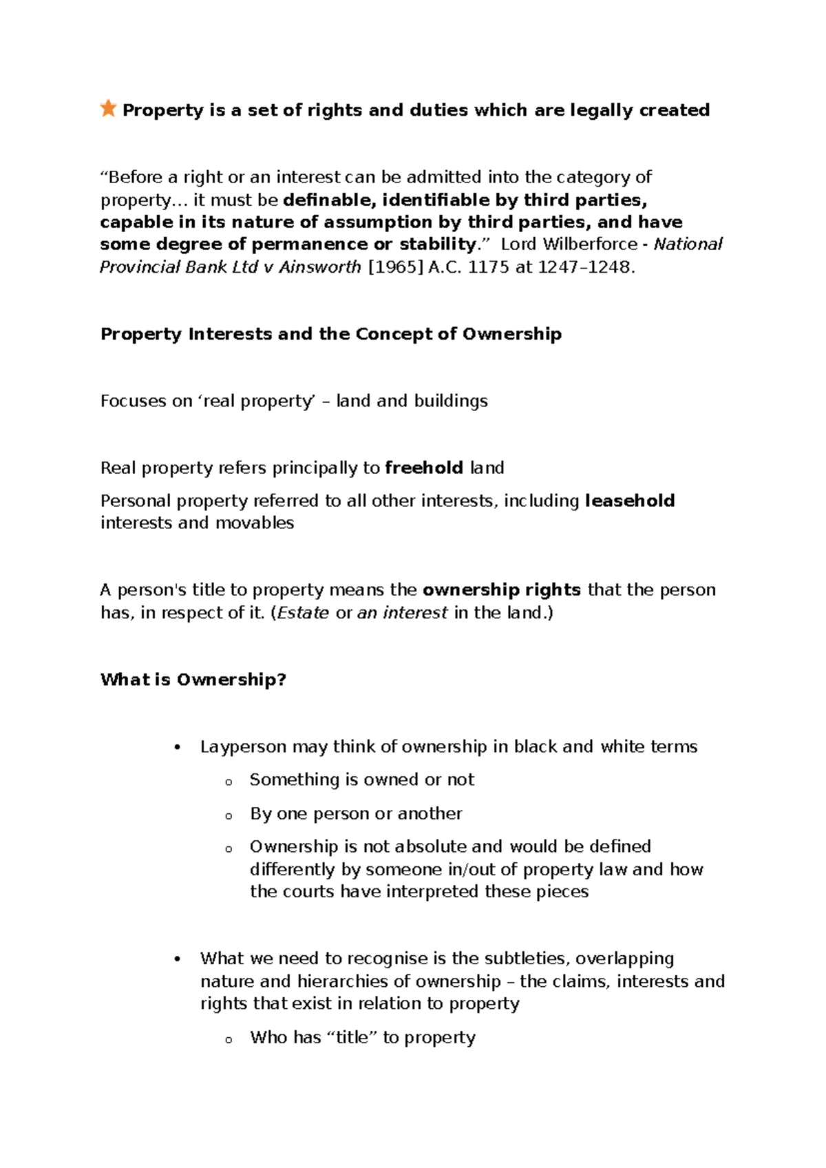 Property Law - Ownership - Property is a set of rights and duties which ...