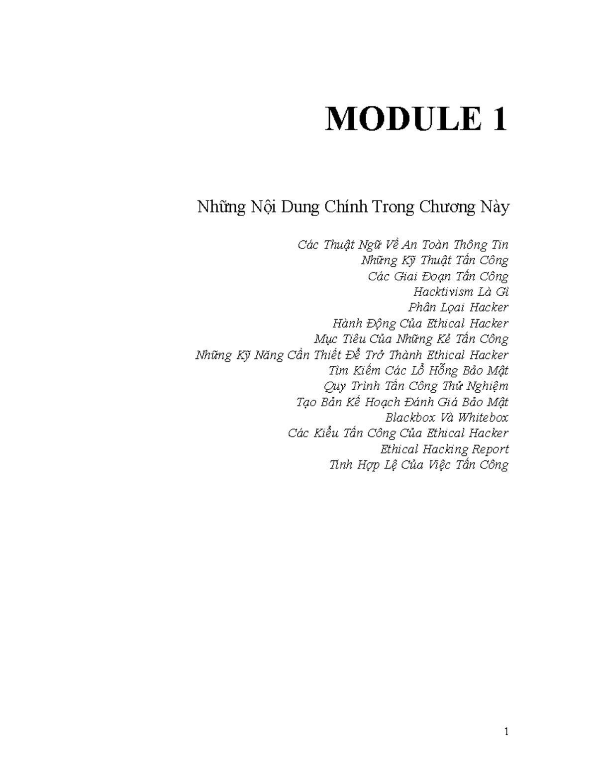 CEHv9 Finish 01 - Ethical Hacking - MODULE 1 Những Nội Dung Chính Trong ...