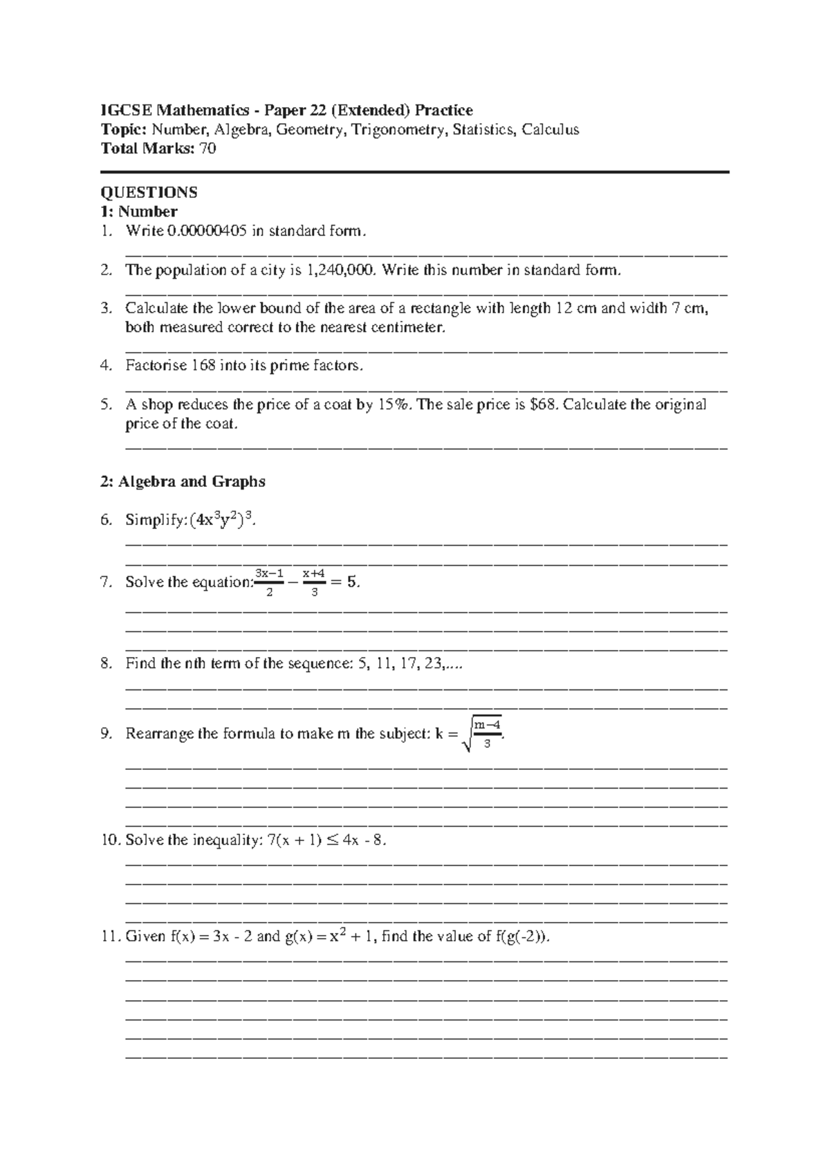 IGCSE Mathematics Paper 22 (Extended) Practice Questions and Solutions ...