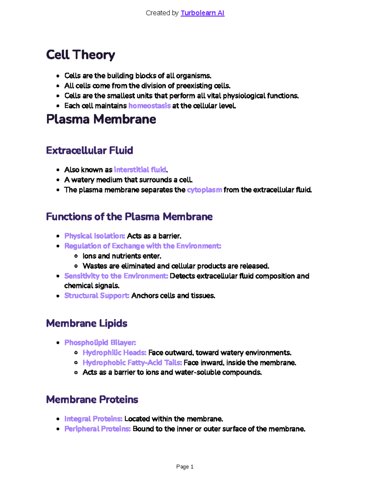 Cell Theory and Membrane Structure: Key Concepts and Functions - Studocu