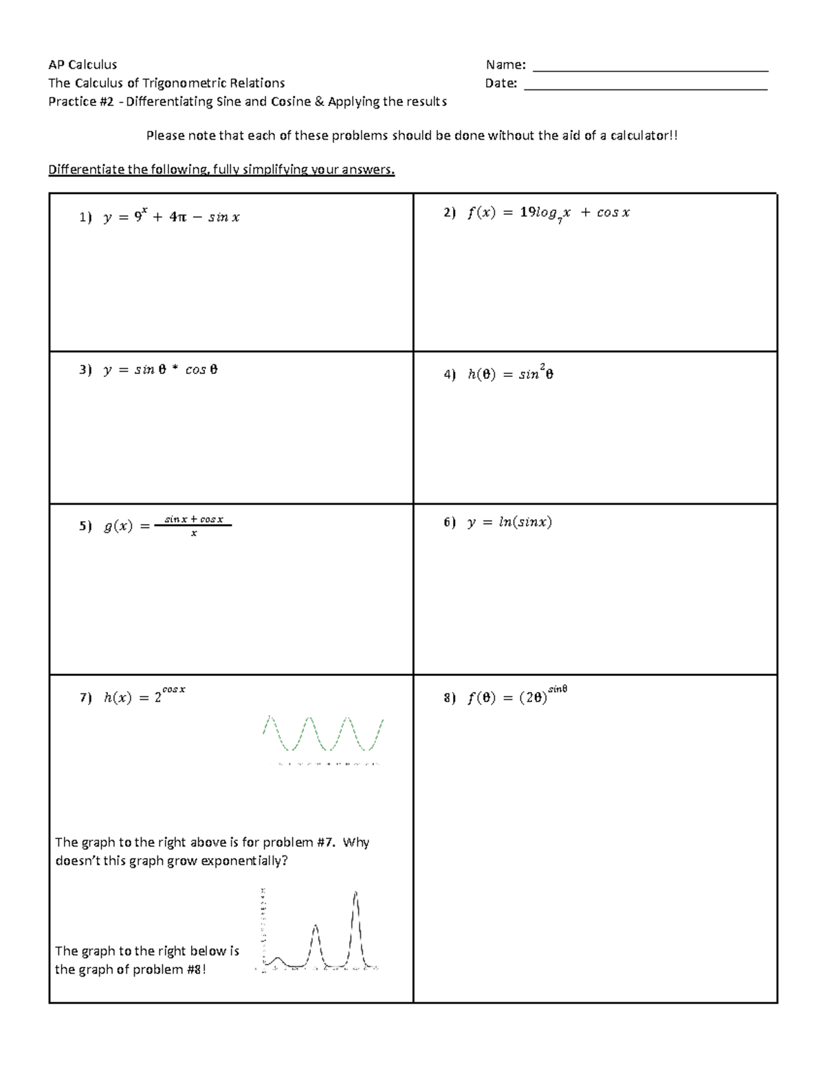 AP Calculus Practice #2: Differentiating Sine & Cosine - Studocu