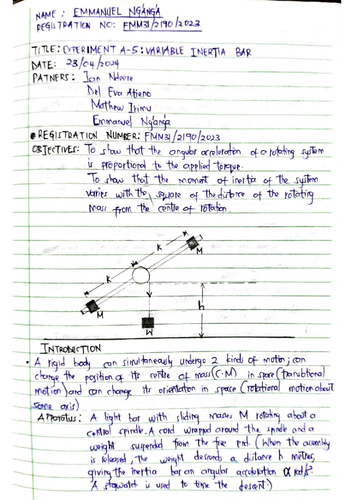 Experiment A-5: Laboratory Report on Variable Inertia - Studocu