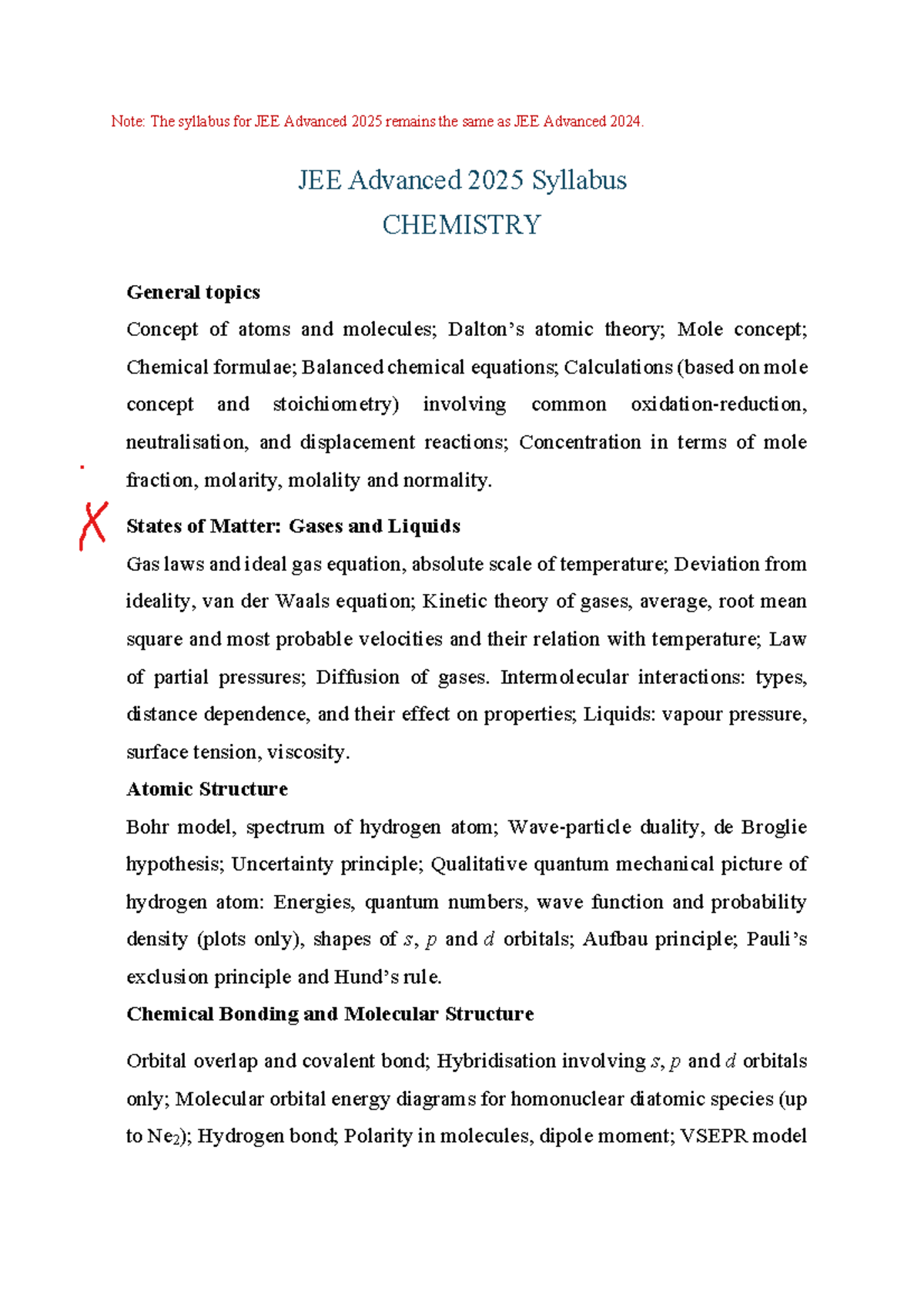 Jee advanced 2025 syllabus - Note: The syllabus for JEE Advanced 2025 ...