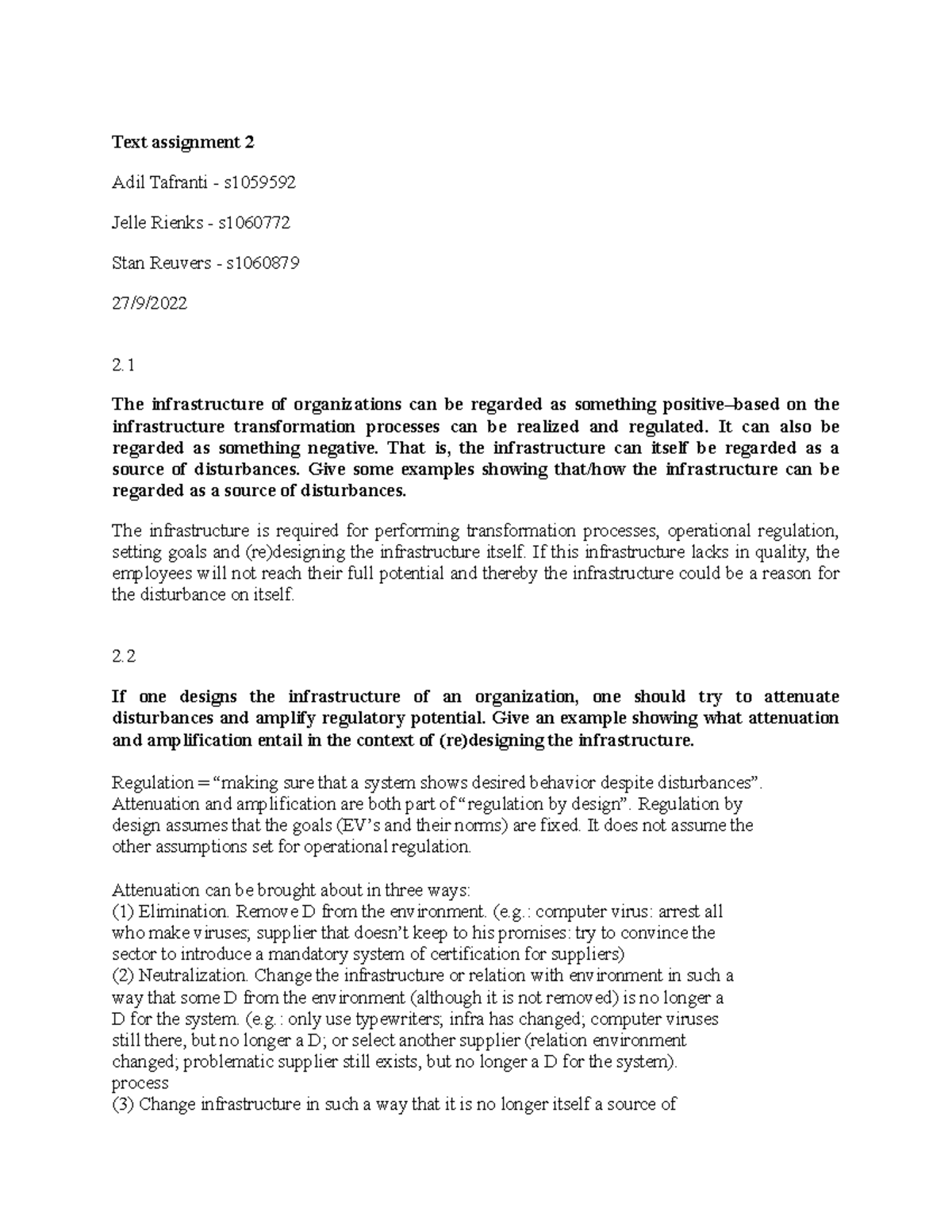 Text Assignment 2 Analysis - IM BA - Studeersnel