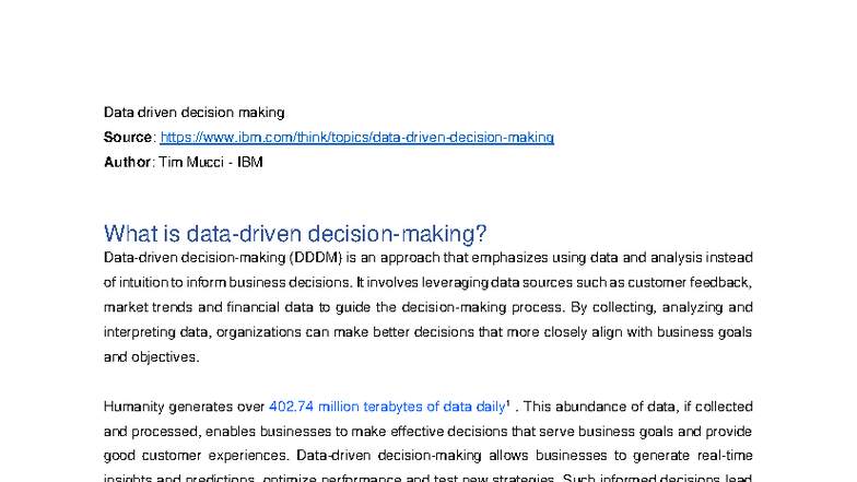 Data Driven Decision Making (DDDM) - Additional Reading Guide - Studocu