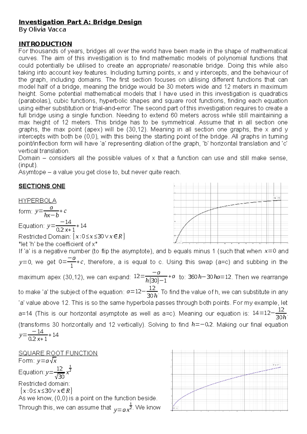 Investigation Part A: Polynomial Bridge Design by Olivia Vacca - Studocu