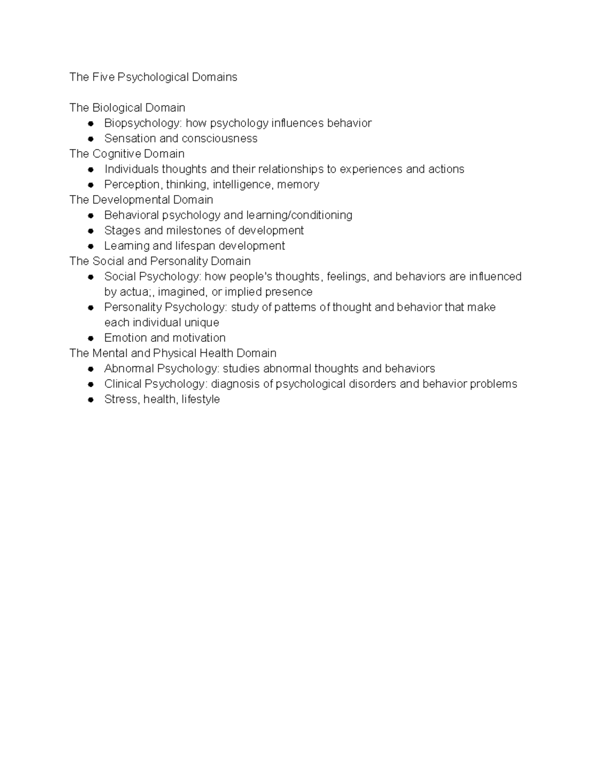 THE FIVE PSYCHOLOGICAL DOMAINS GENERAL PSYCHOLOGY visual data 3