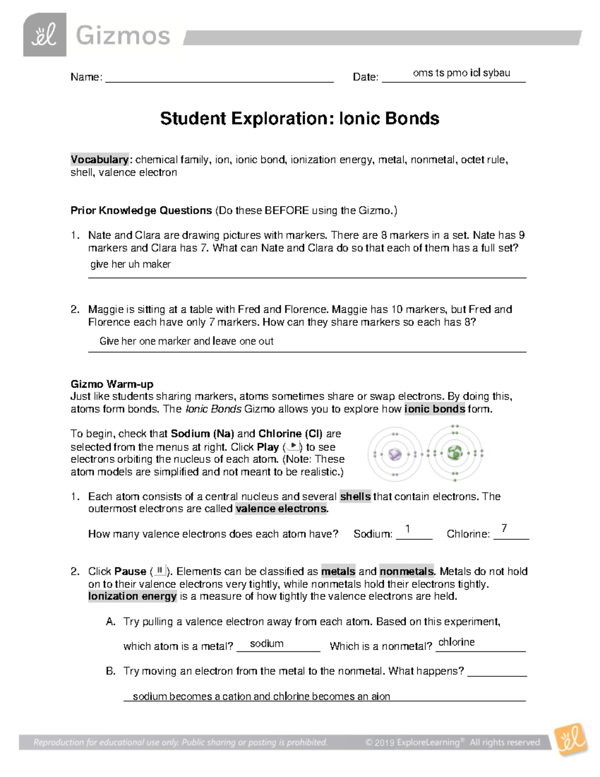 Kami Export - tom - Gizmo Lab Atom Bonds A-B only - 2019 Name: - Studocu
