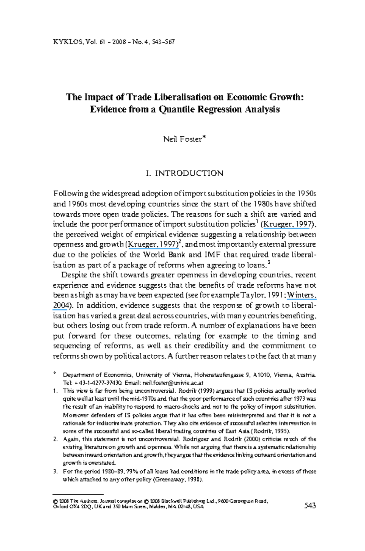 The Impact of Trade Liberalisation on Economic Growth: Quantile ...