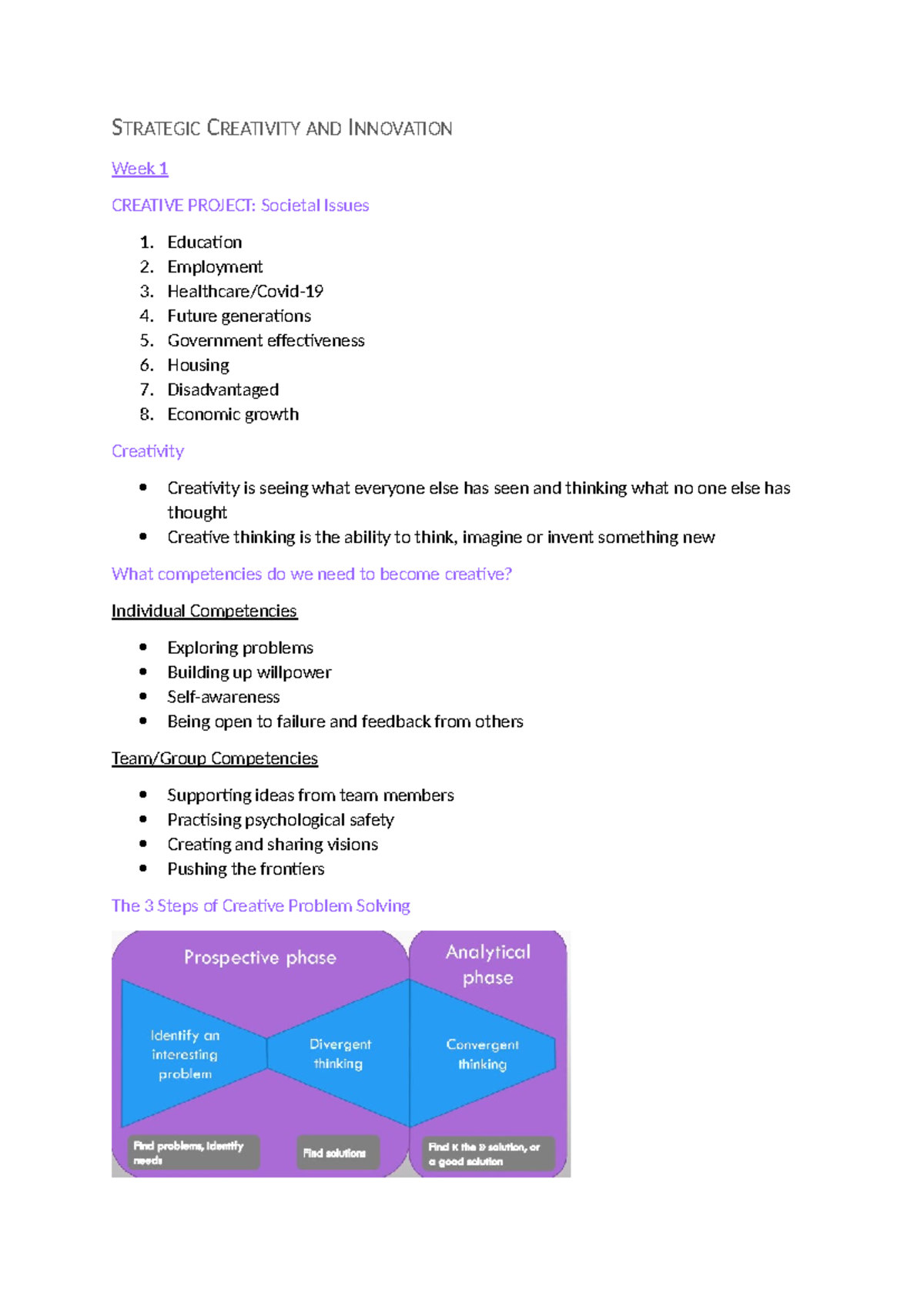 Lecture Notes - STRATEGIC CREATIVITY AND INNOVATION Week 1 CREATIVE ...