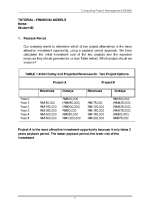 Tutorial - Earned Value Question (ISP640) - PROJECT MANAGEMENT CONTROL ...