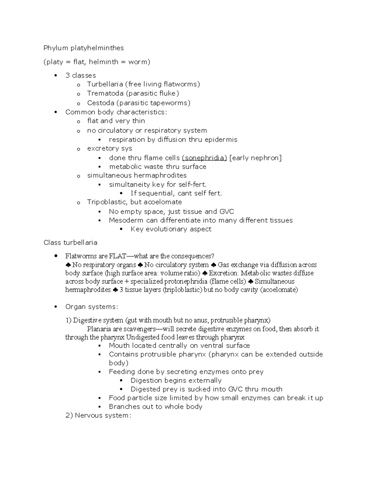 Platyhelminthes (Phylum) Lecture Notes: Classes, Traits, and Life ...