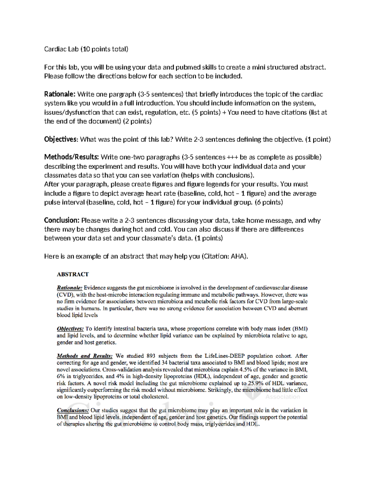 Cardiac Lab Fall 2020 (1) - Cardiac Lab (10 points total) For this lab ...