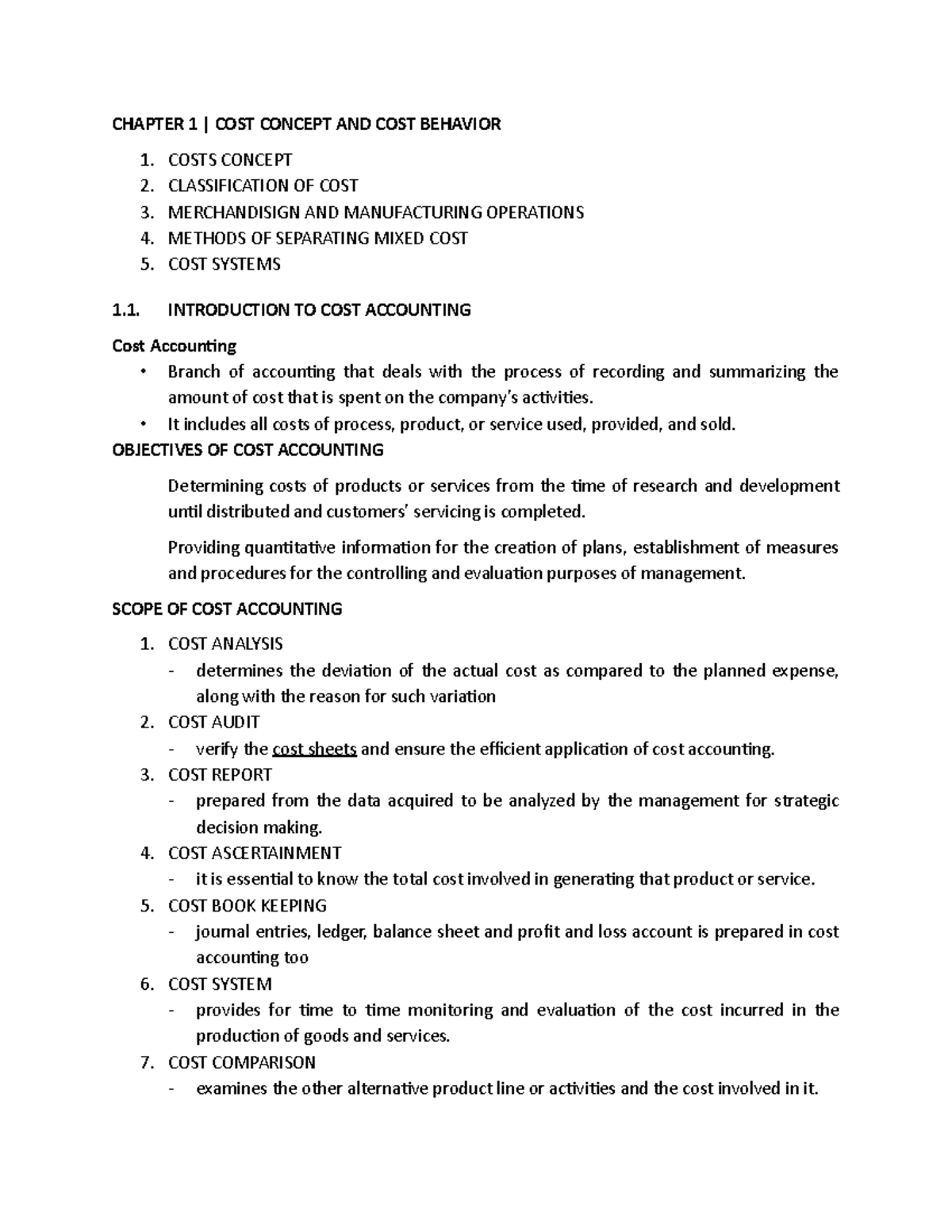 AFAR 1 - Chapter 1: Cost Concepts & Behavior in Cost Accounting - Studocu
