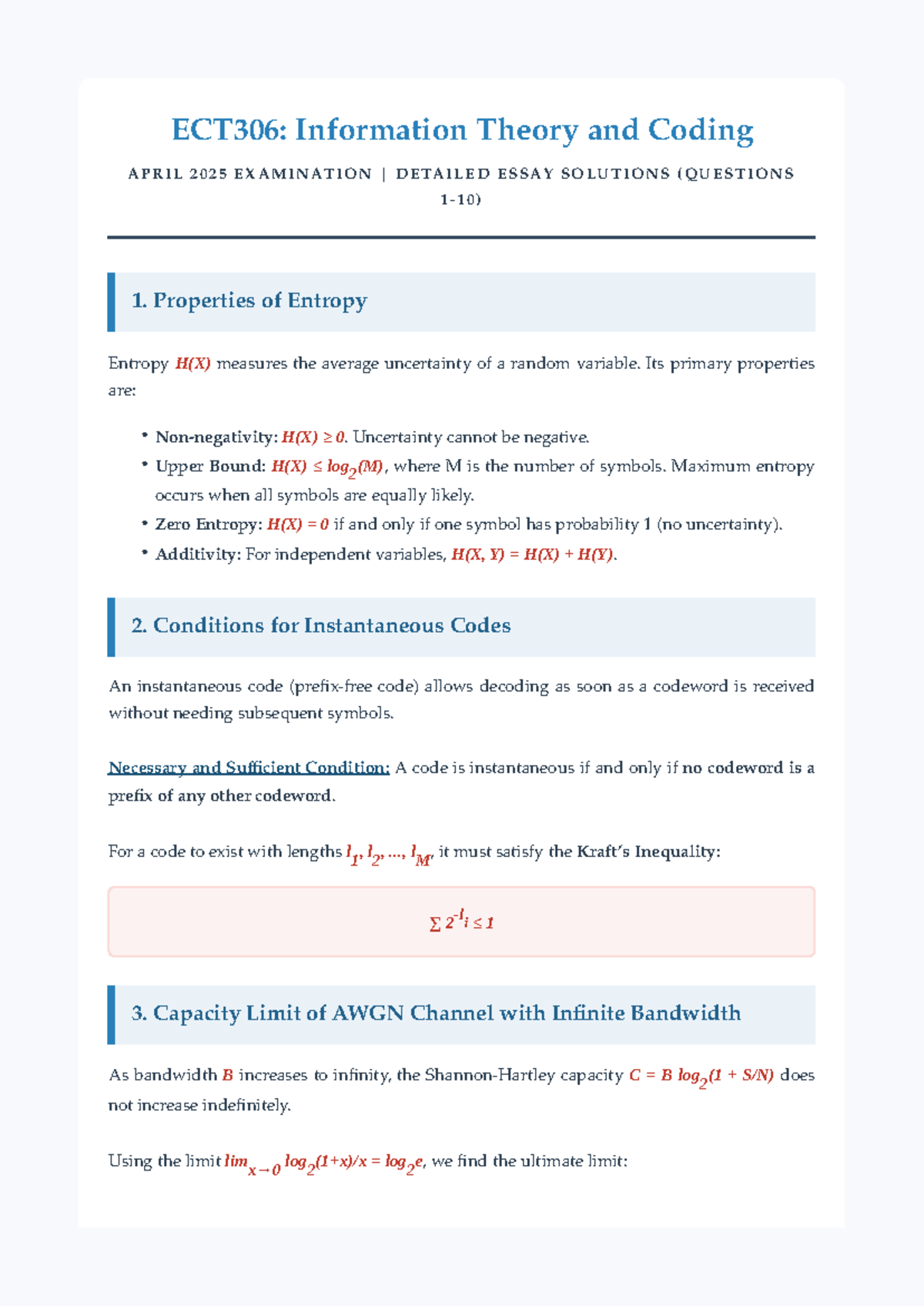ECT306: April 2025 Exam Detailed Solutions on Information Theory - Studocu