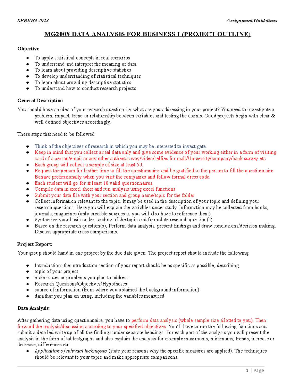 MG2008 Project Outline: Data Analysis for Business I - Guidelines - Studocu