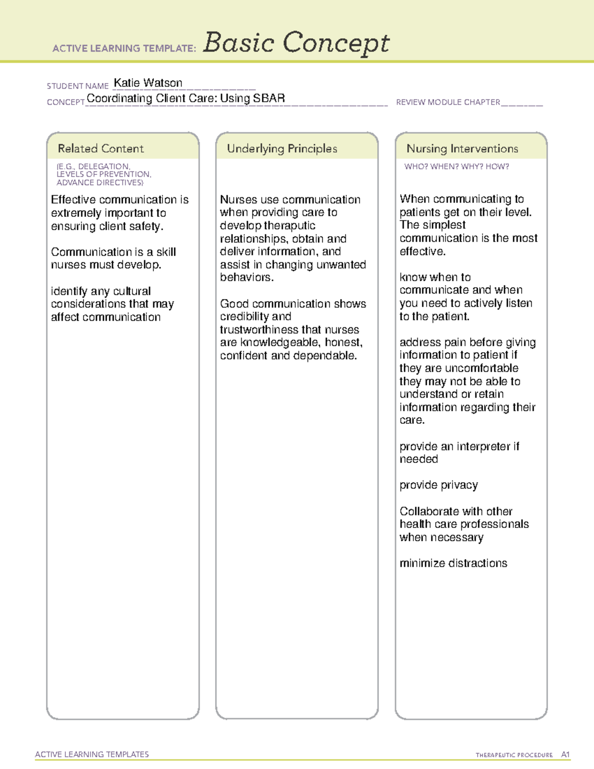 Basic Concept of Client Care Coordination Using SBAR Techniques - Studocu