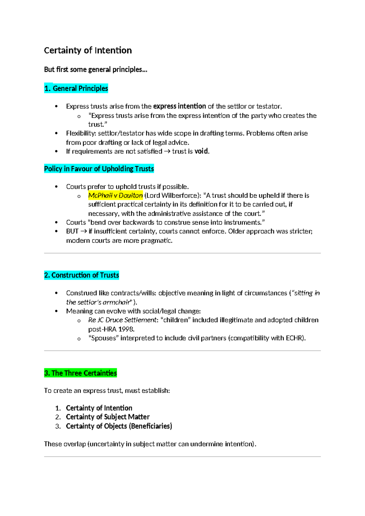 LC1; Certainty of Intention in Express Trusts: Key Principles and Cases ...