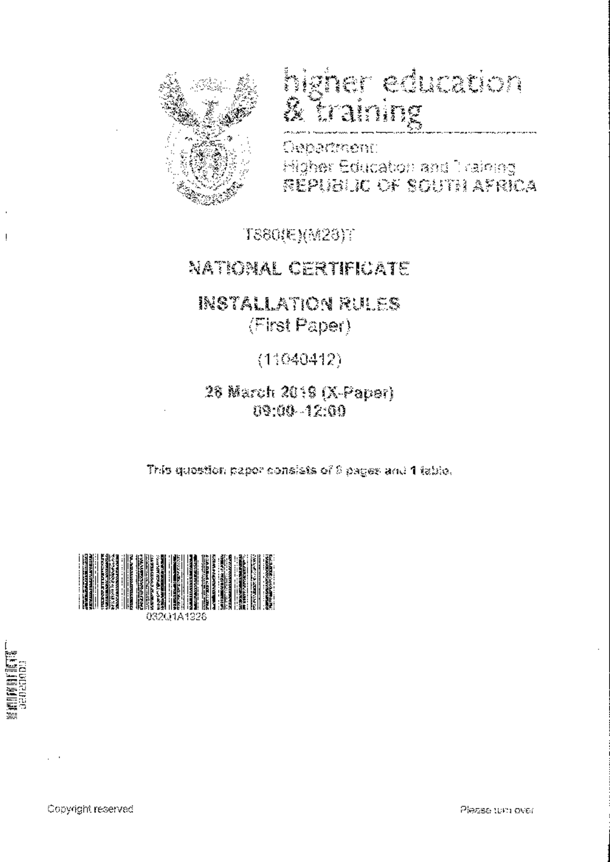 T880(E)(M28)T Final Exam Installation Rules - April 2019 Question Paper ...