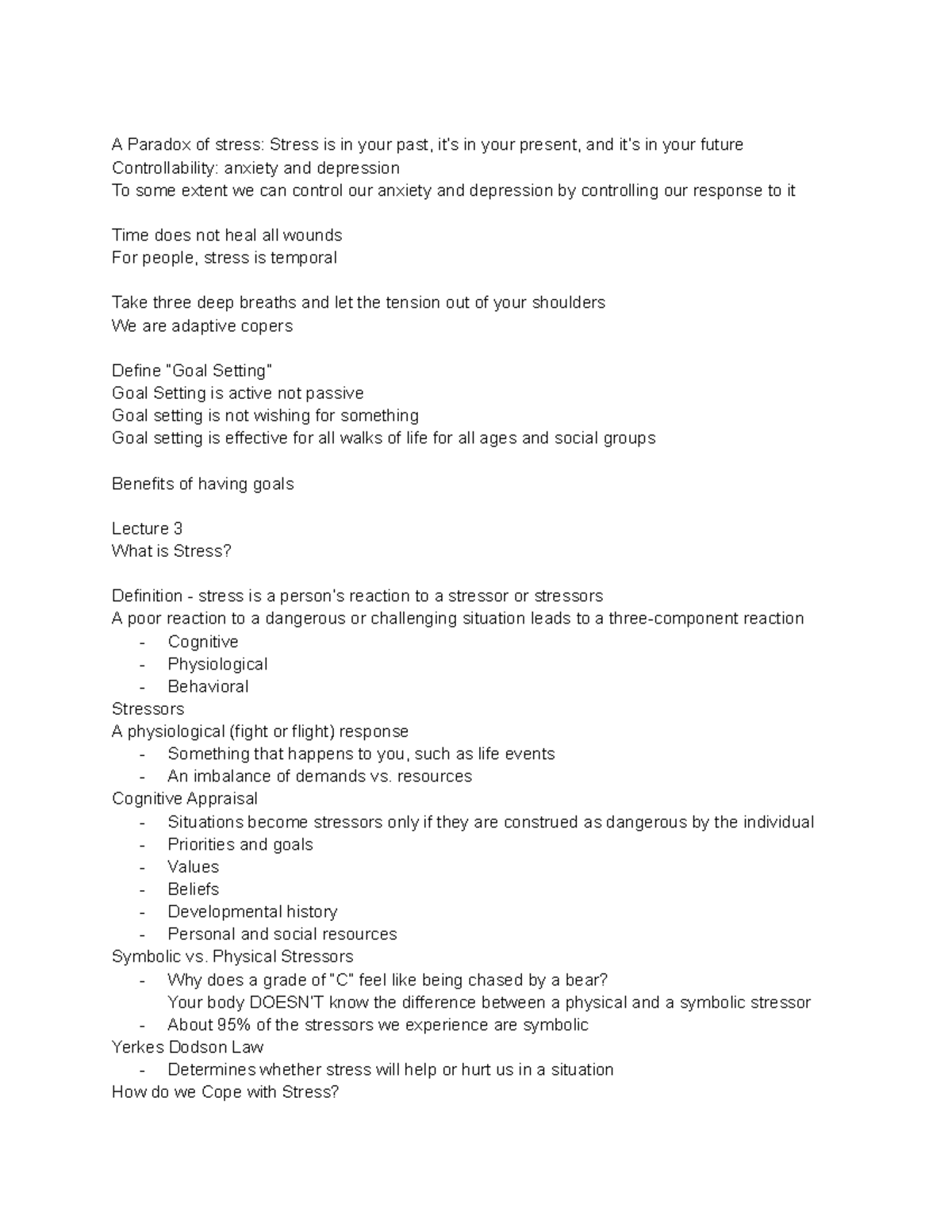 Stress Management Techniques - PSY 101 Unit 1 Lecture Notes - Studocu