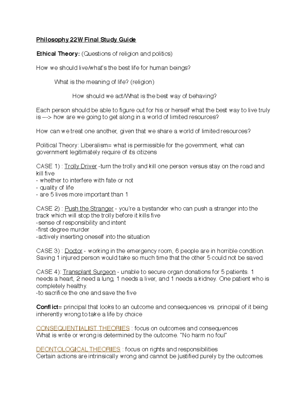 Philosophy 22W Final Study Guide - Philosophy 22W Final Study Guide ...