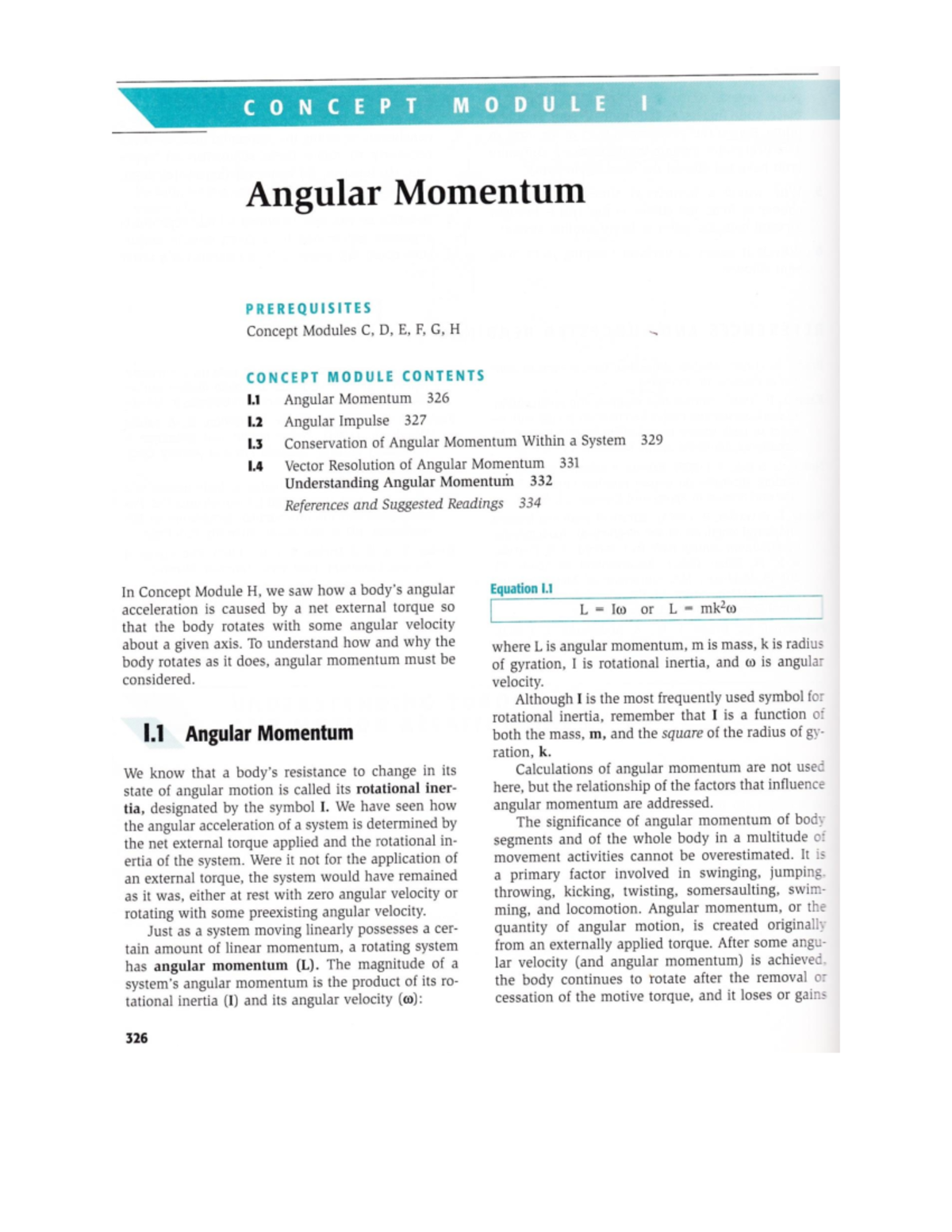 Module I - Notes - L I Angular Momentum PREREQUISITES Concept Modules C ...