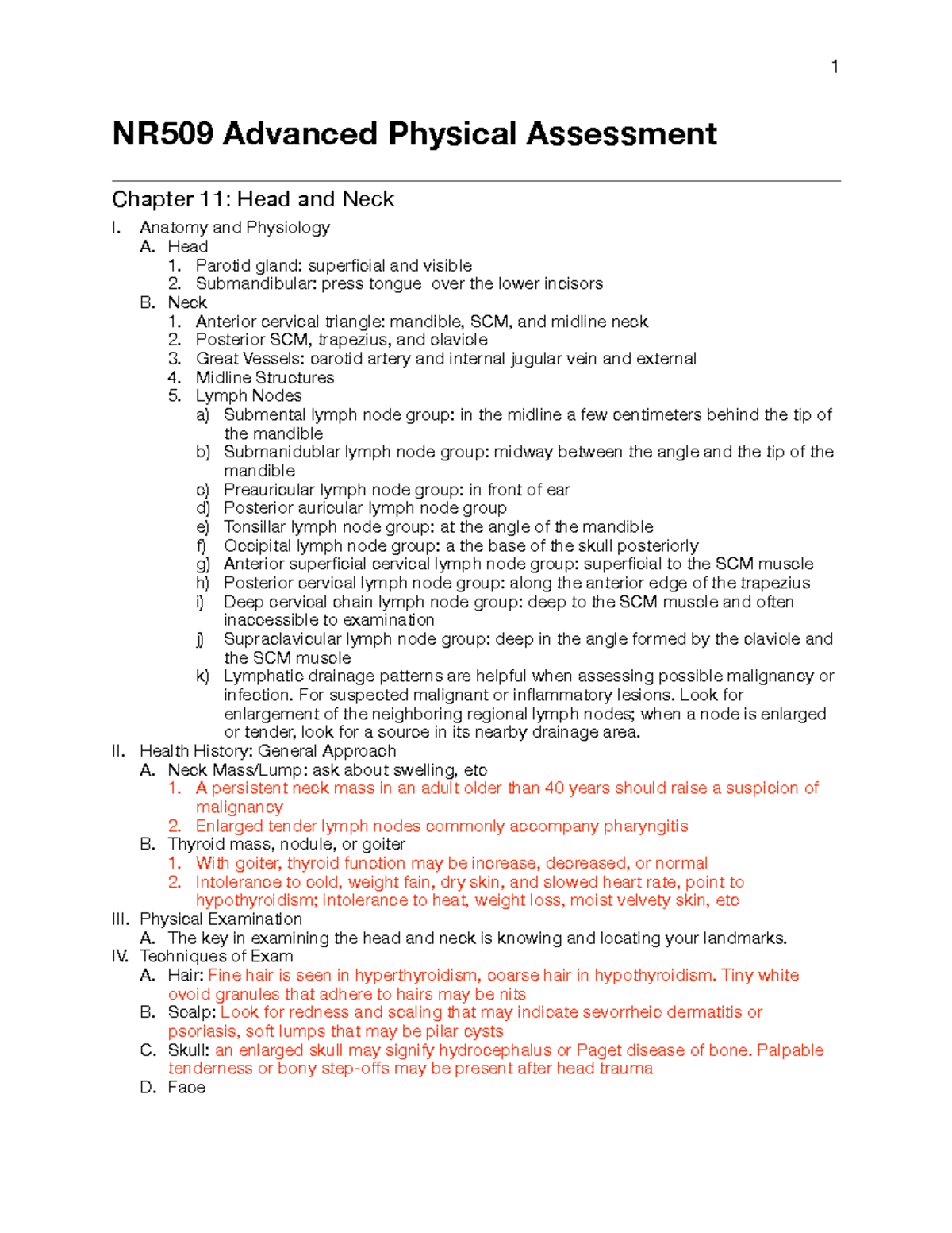NR509 Chapter 11 - Week 2 Lecture Notes on Head & Neck Assessment - Studocu