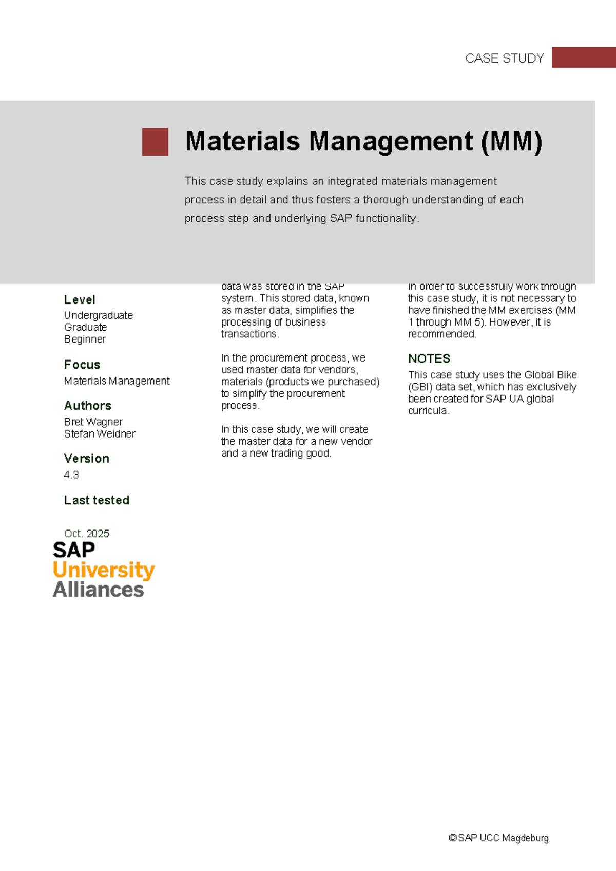 CASE STUDY MM: Integrated Materials Management with Global Bike - Studocu