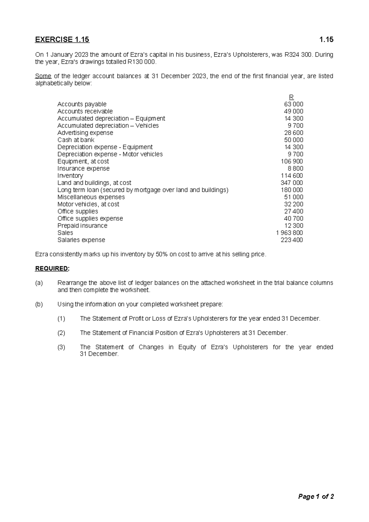 Exercise 1.15 (2026) - Trial Balance & Financial Statements - Studocu