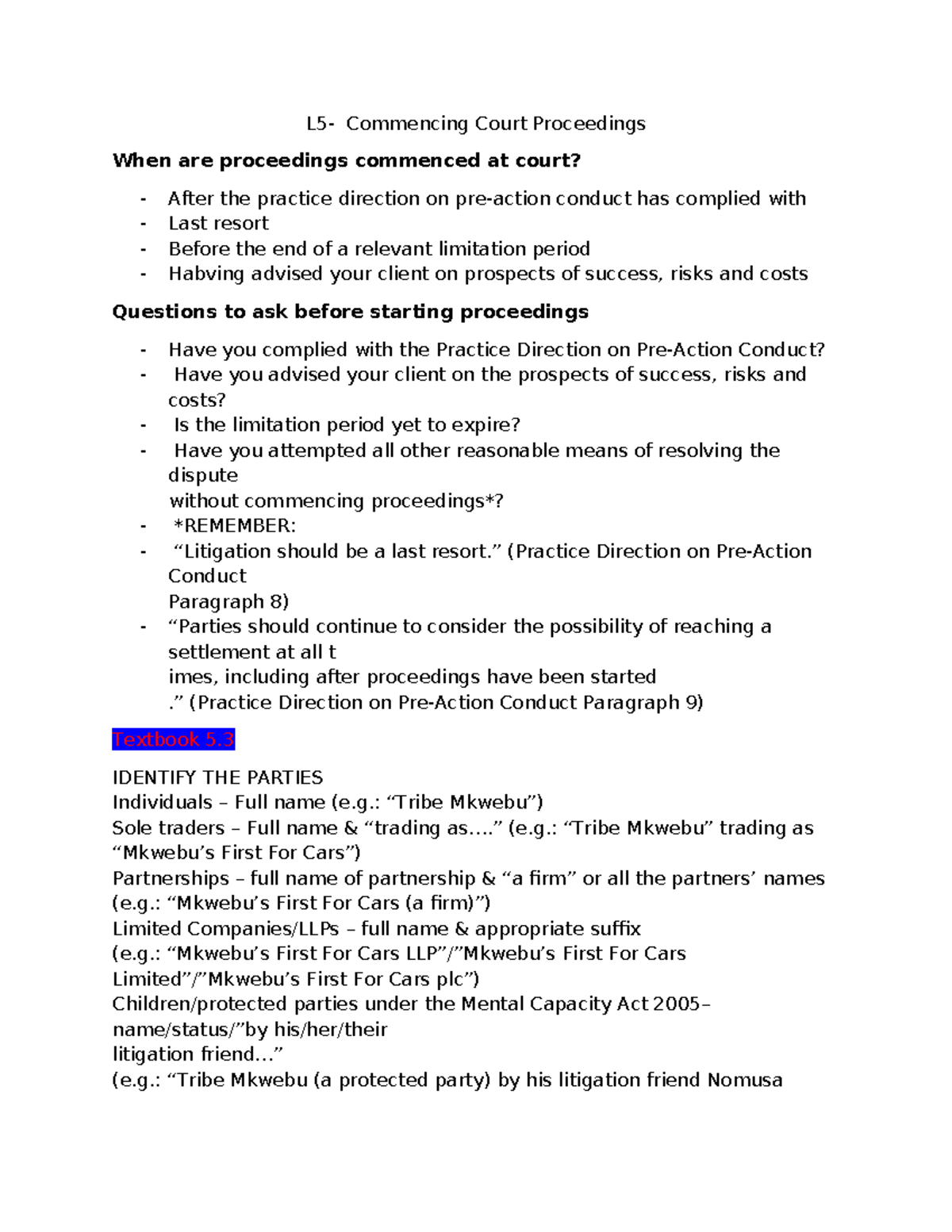 L5 - Commencing Court Proceedings: Key Considerations and Guidelines ...