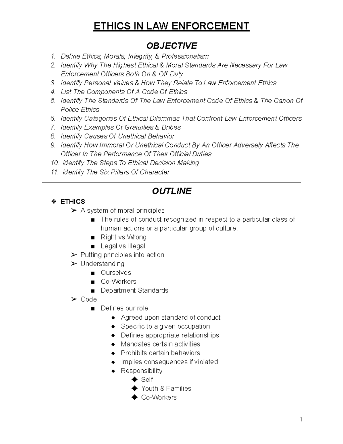 Ethics in Law Enforcement: Comprehensive Study Notes (C.C.J.J.) - Studocu