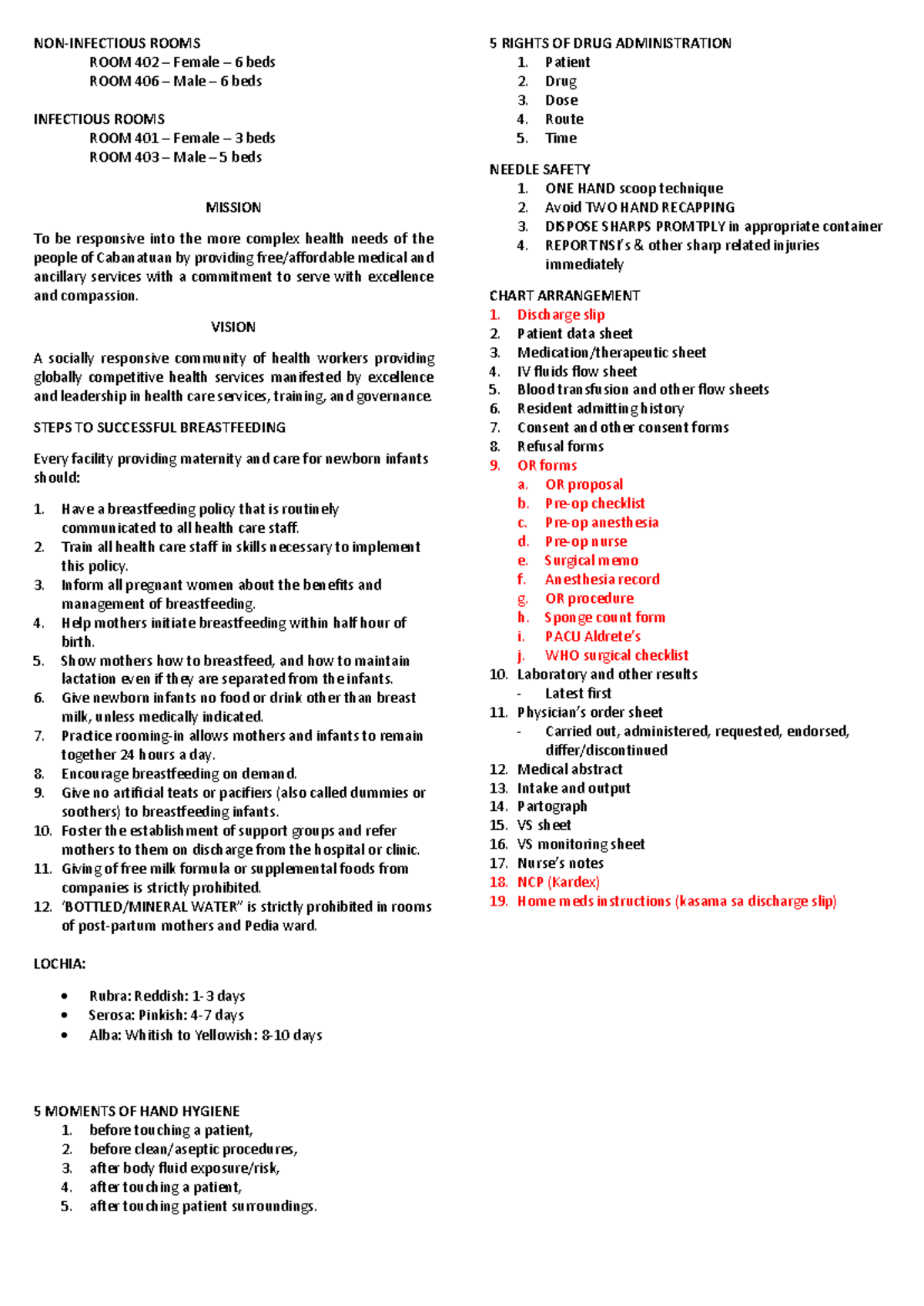 DUTY Notes 1: Non-Infectious and Infectious Room Guidelines - Studocu