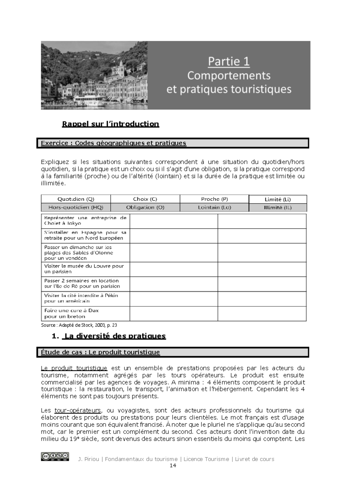 Exercice : Codes géographiques et pratiques en tourisme - Licence TO ...