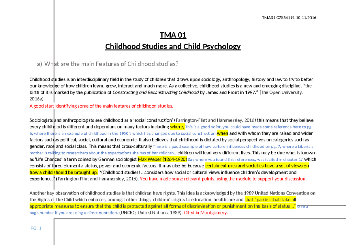 E102 TMA01: Exploring Childhood Studies and Child Psychology Features ...