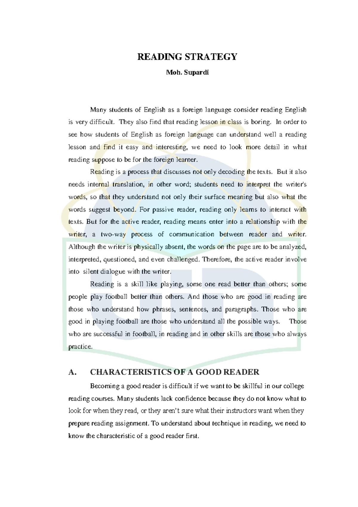 Reading Strategies for EFL Students (Lecture-02) - Studocu