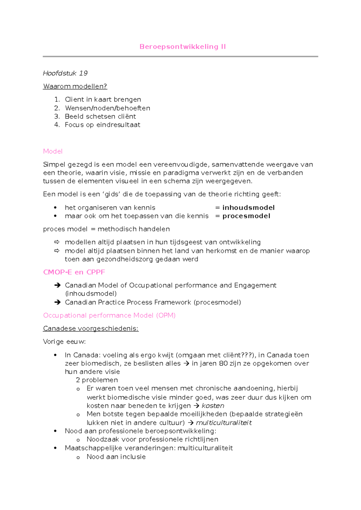 ERGO 1 Beroepsontwikkeling II Hoofdstuk 19: Modellen en Methodieken ...