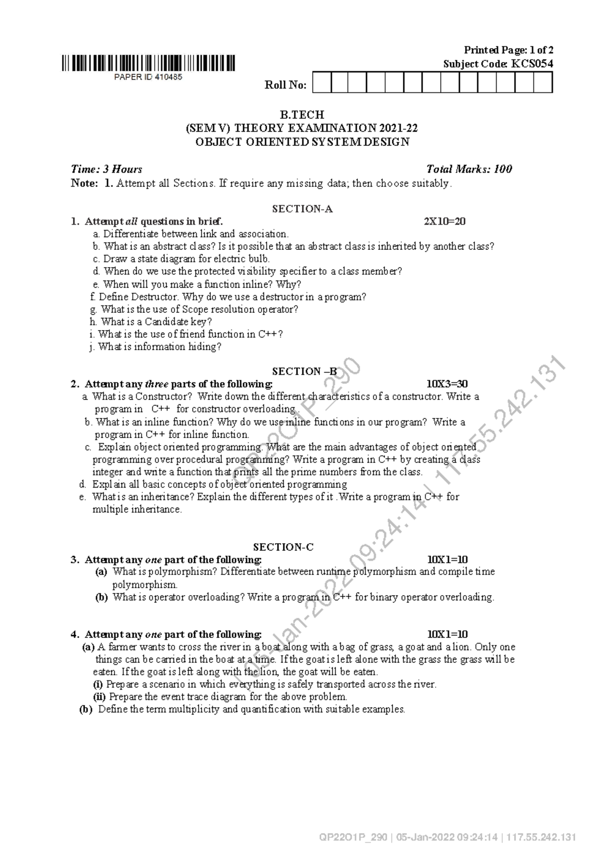 Object Oriented System Design Final Exam KCS 054 1 - Studocu