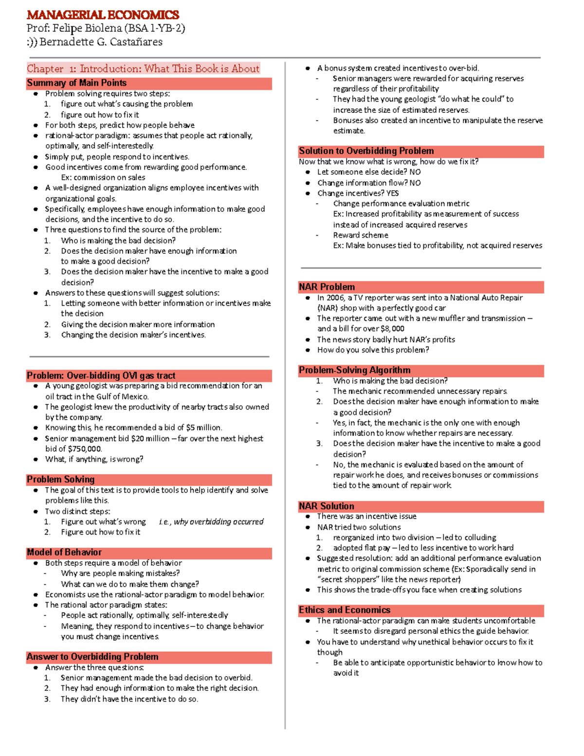 MECO 101: Managerial Economics Chapter 1 Summary and Key Concepts - Studocu