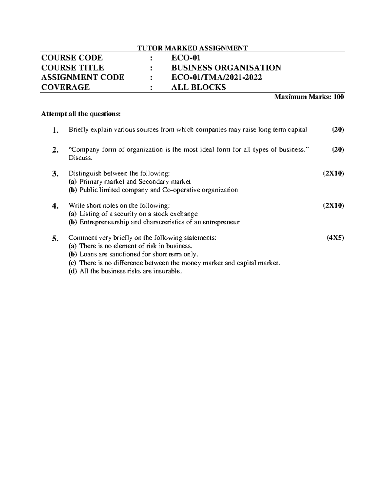 ECO1em TMA: Business Organisation Assignment Overview (21-22) - Studocu