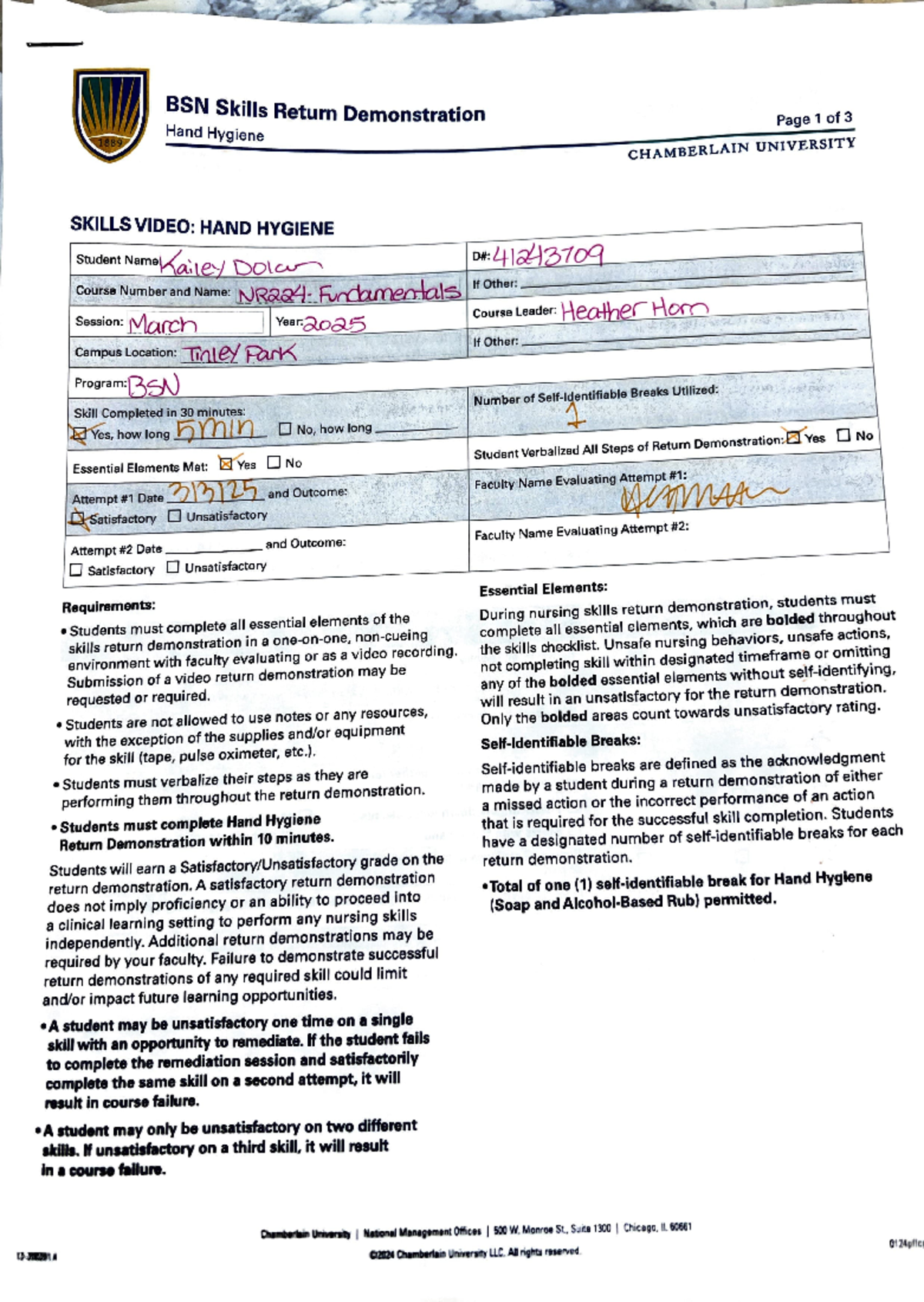 NR224 - Hand Hygiene Return Demonstration - BSNSkillsR t H . e um ...