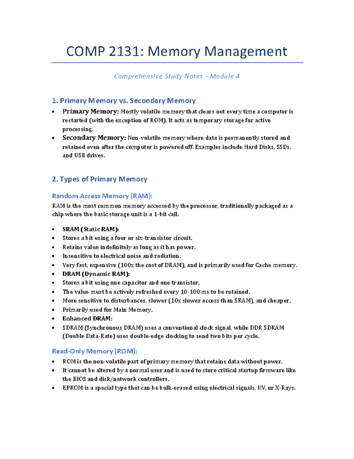 COMP 2131: Comprehensive Study Notes on Memory Management - Module 4 ...