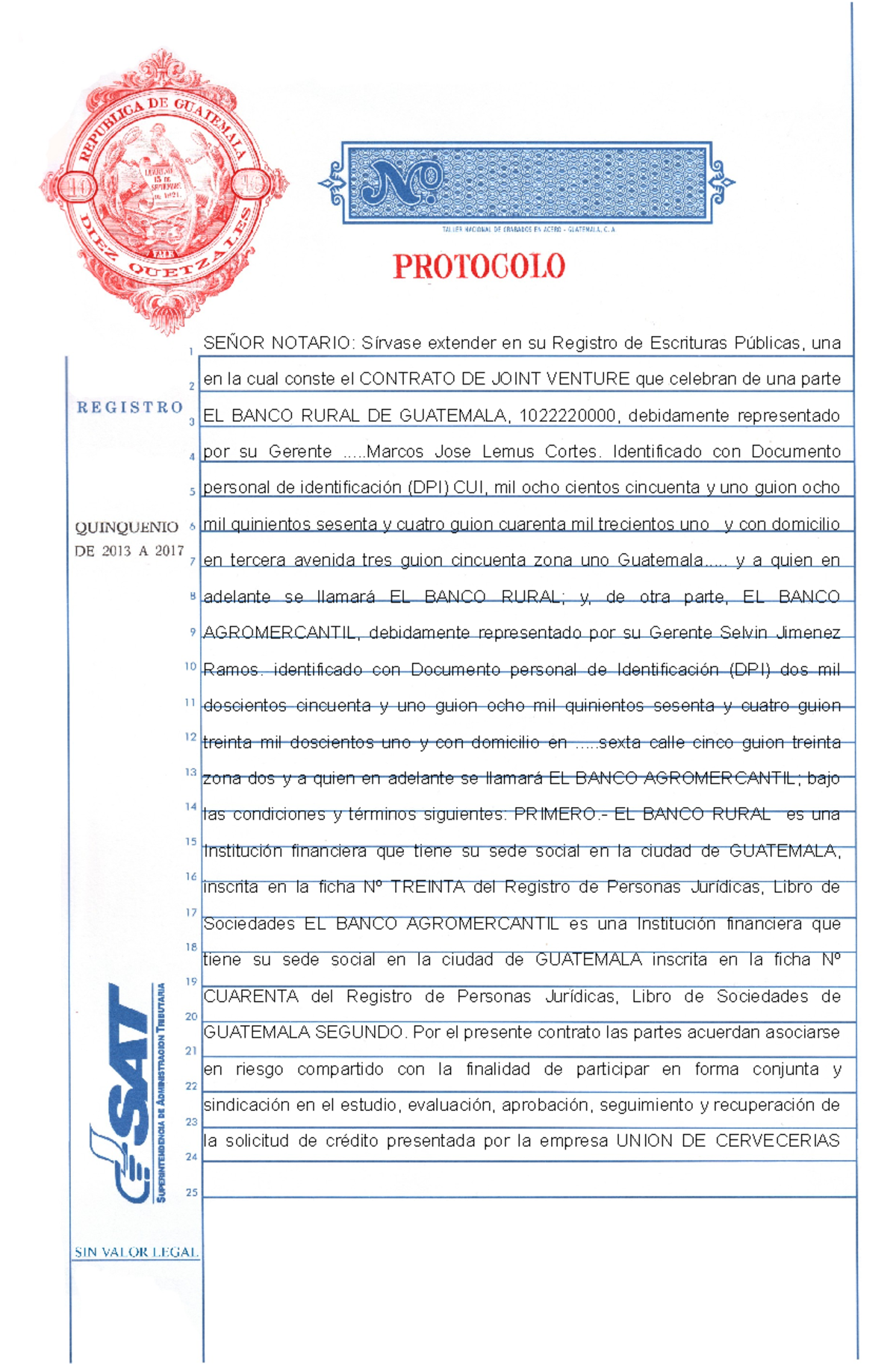 Hoja de protocolo - SEÑOR NOTARIO: Sírvase extender en su Registro de ...